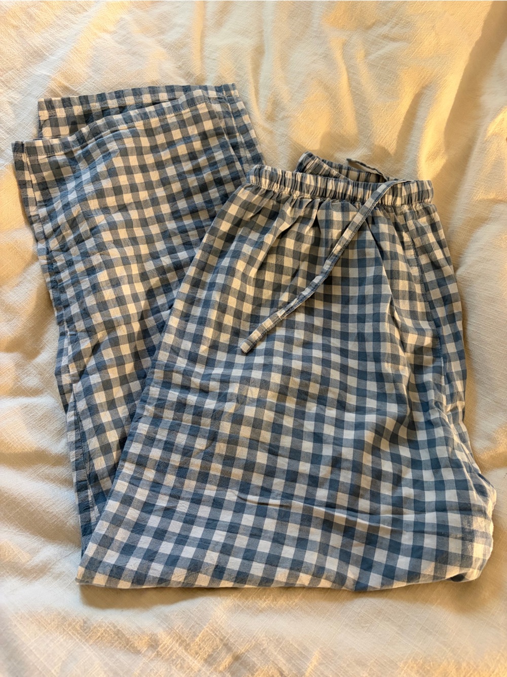 Blue and White Gingham Drawstring Pants